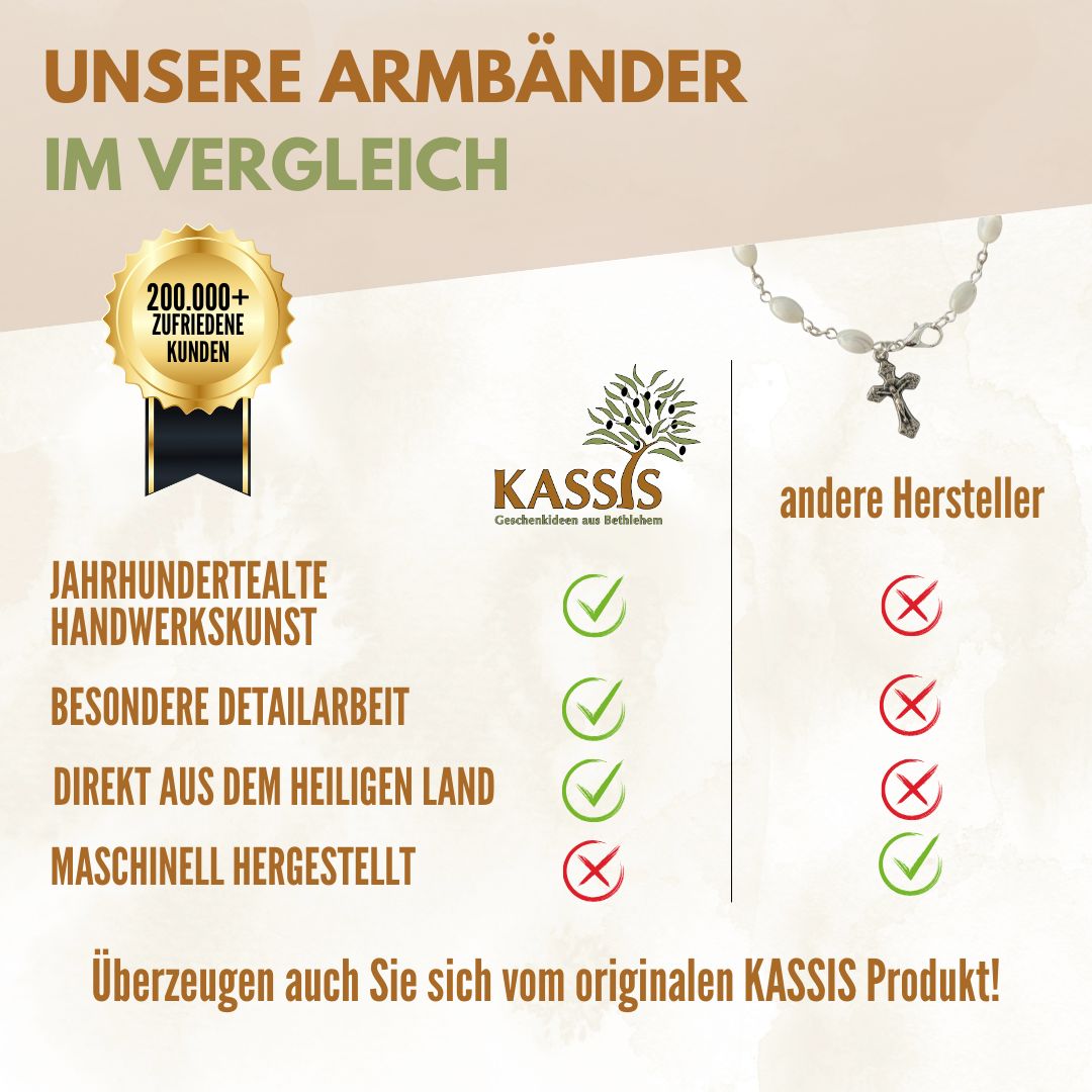 Armband mit Perlmutt Perlen & Kreuz | Perlenarmband Unisex, Geschenk Taufe, Kommunion