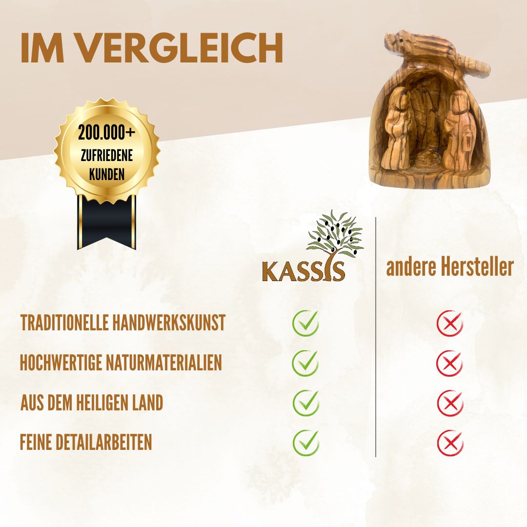 Handgeschnitzte Weihnachtskrippe aus Olivenholz , 10 cm | Weihnachtsdeko & Geschenk für Advent und Weihnachten