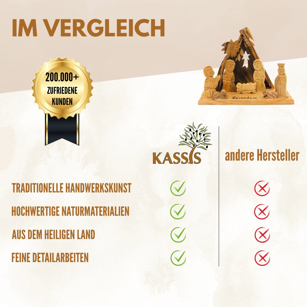 Krippe mit Zelt aus Olivenholz , 10 cm | Weihnachtsdeko & Geschenk für Advent und Weihnachten