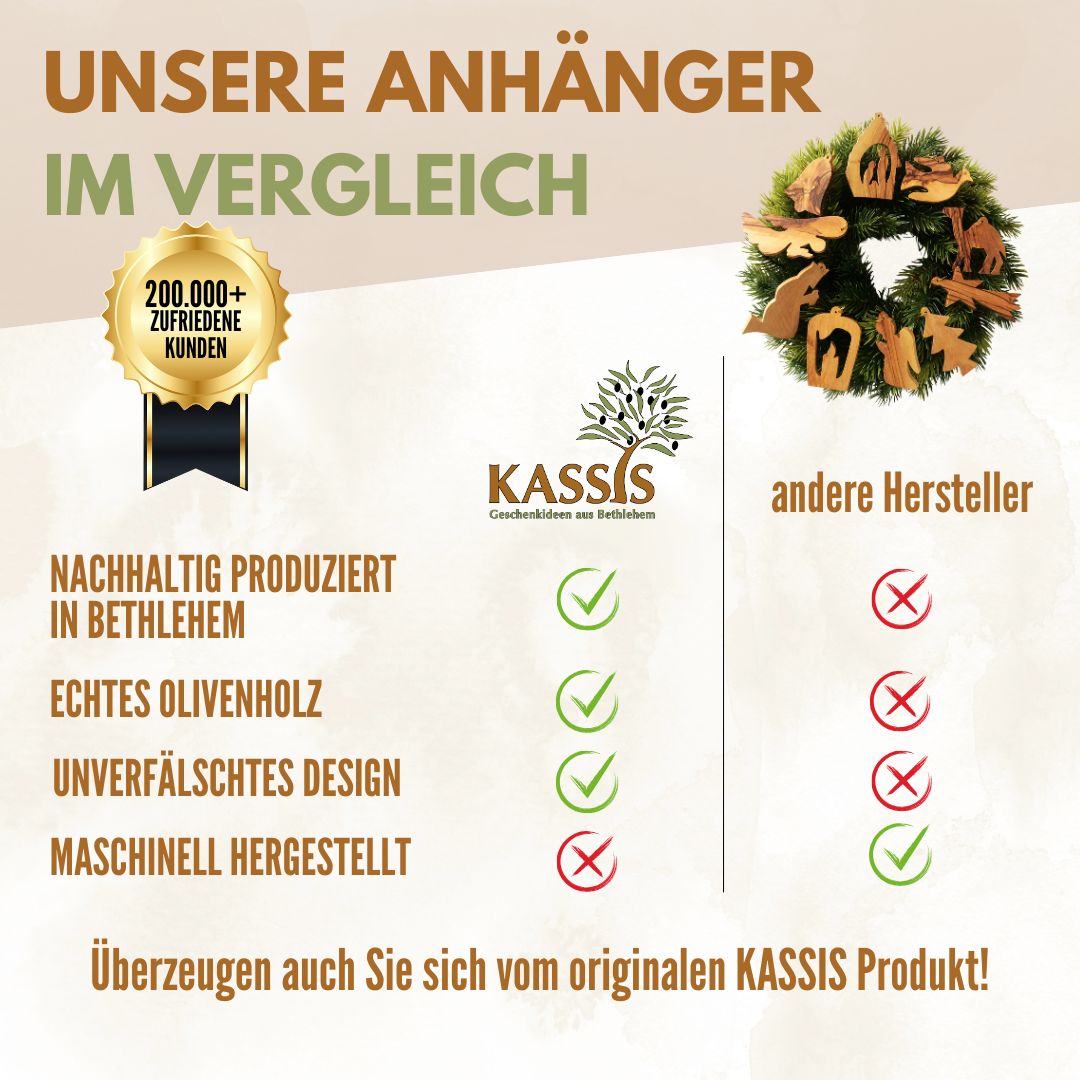 Weihnachtsdeko Anhänger aus Olivenholz im 10er Set | Baumschmuck für Christbaum & Geschenkidee