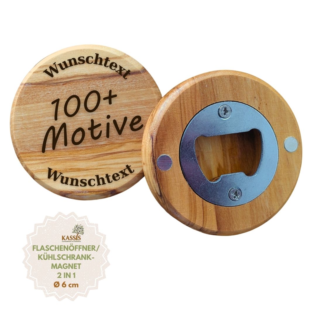 Personalisierter Flaschenöffner aus Olivenholz mit Gravur & Magnet | Geschenk für Männer, Vatertag, Geburtstag