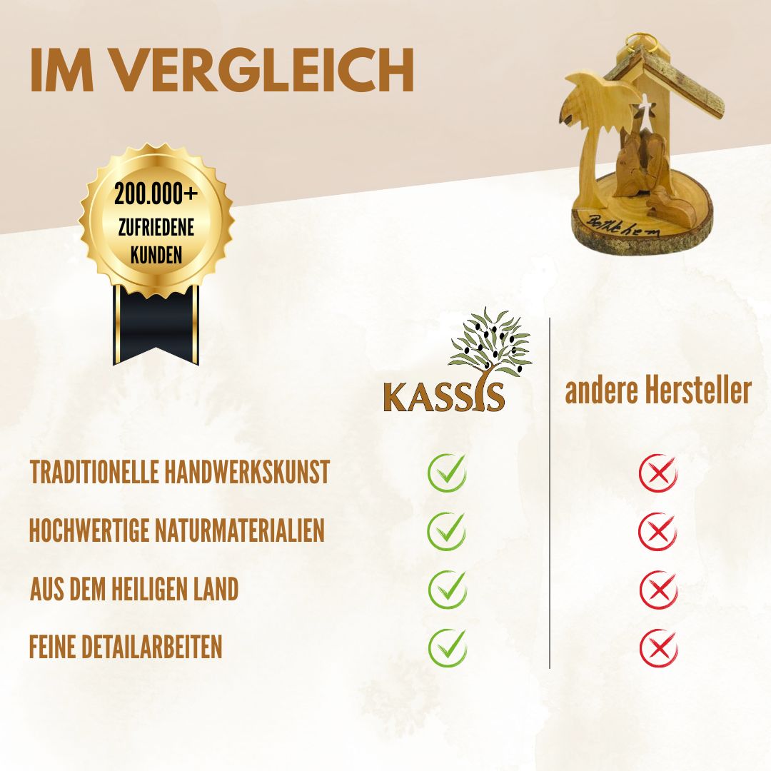 Krippe zum Aufhängen aus Olivenholz mit Rinde, 7 cm | Weihnachtsdeko & Geschenk für Advent und Weihnachten