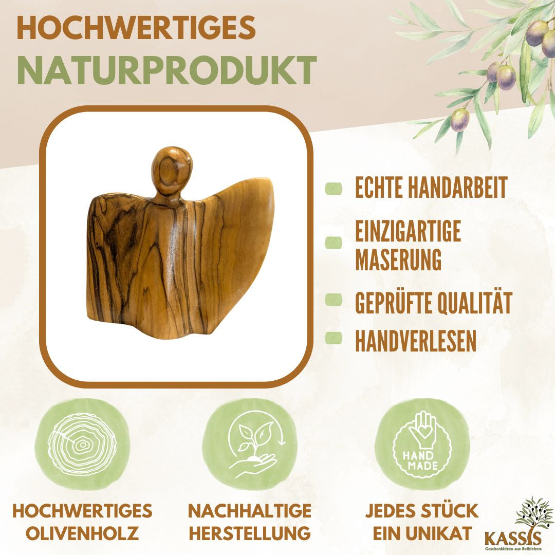 Geflügelte Engel-Figur aus Olivenholz - hergestellt in Bethlehem