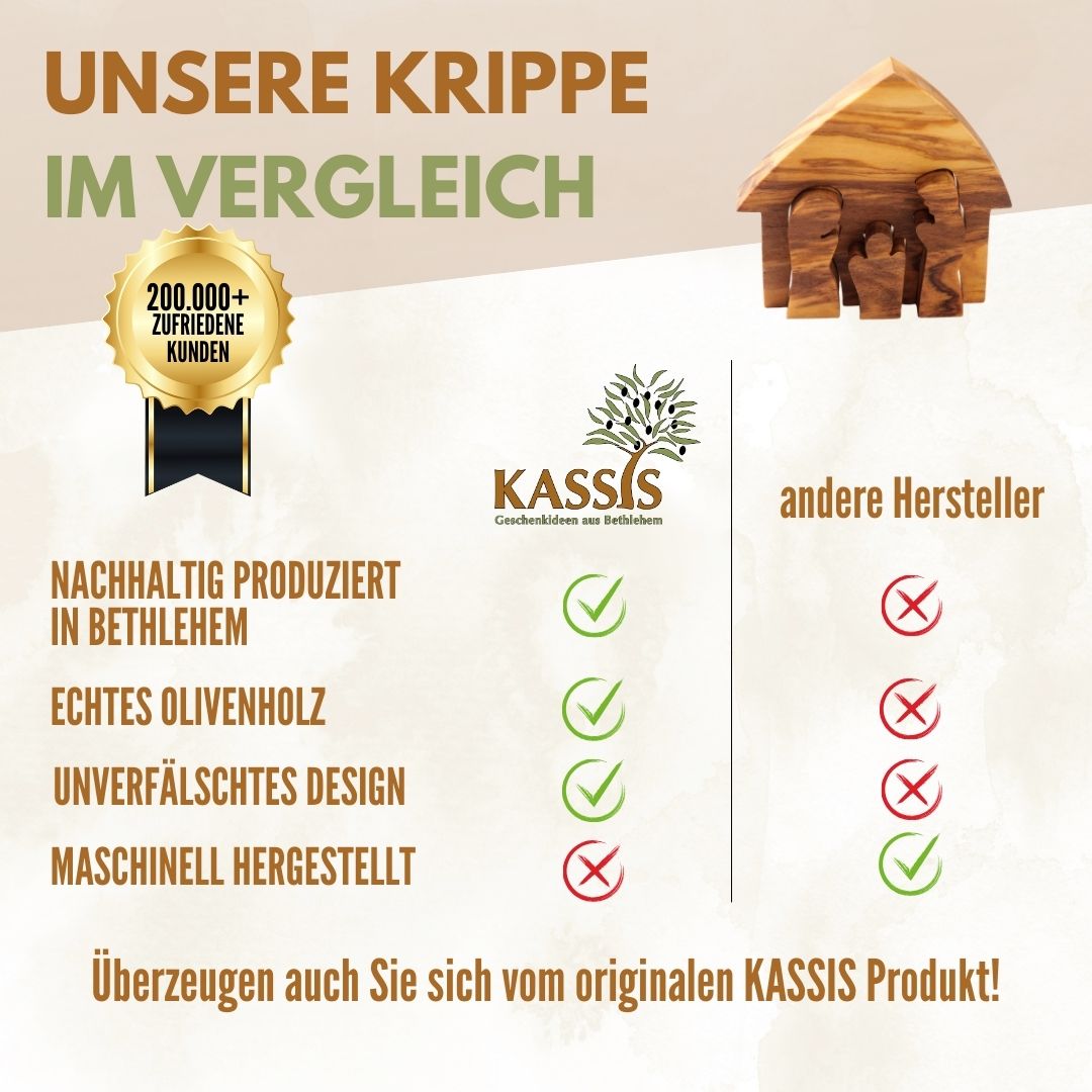 Krippe aus Olivenholz als Puzzle 6,5 cm (ohne Rinde) | Weihnachtsdeko & Geschenk für Advent und Weihnachten