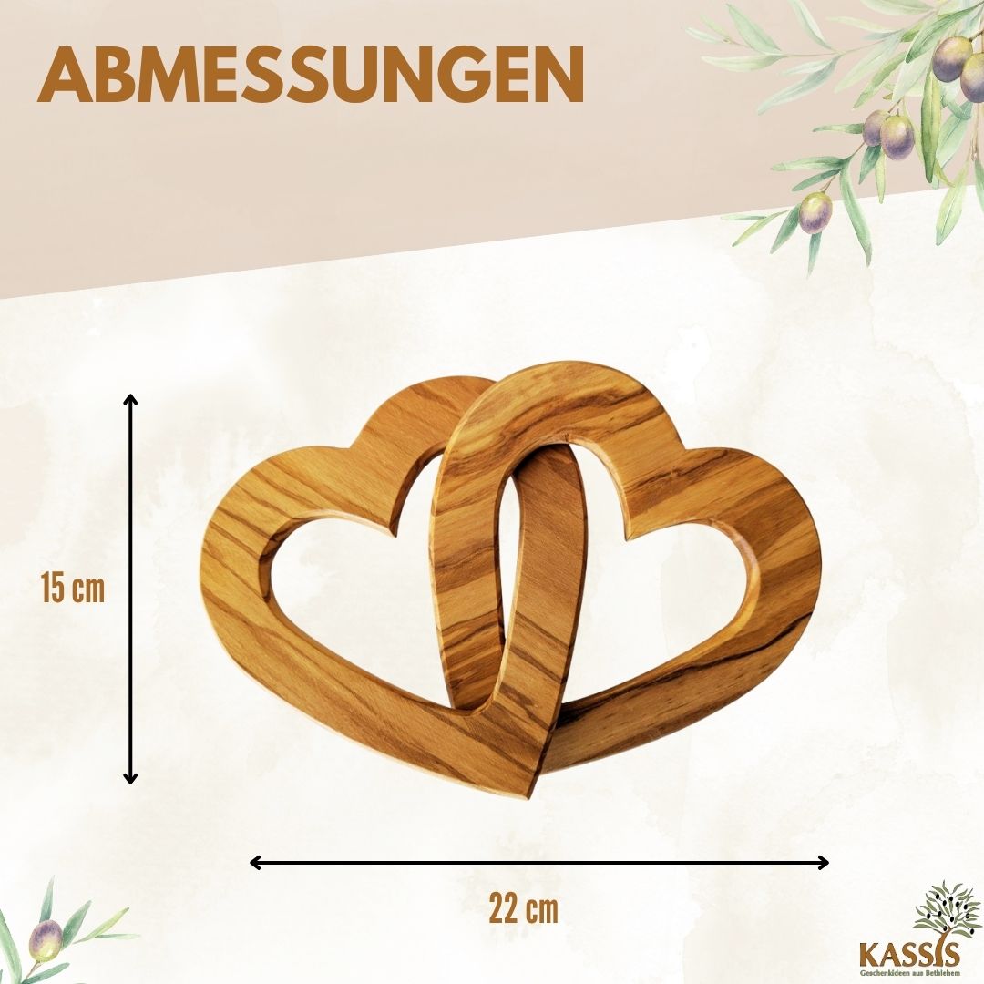Personalisierte verbundene Herzen aus Olivenholz 15 cm mit Gravur | Geschenk zur Hochzeit, Valentinstag, Jubiläum