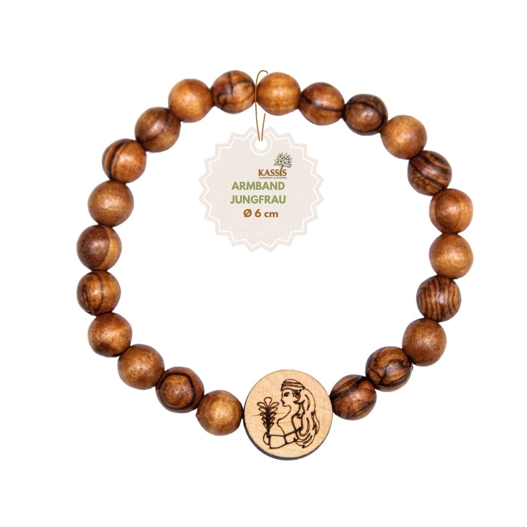Olivenholz Armband mit Sternzeichen Anhänger | Personalisiertes Perlenarmband Damen & Herren, Geschenk Geburtstag