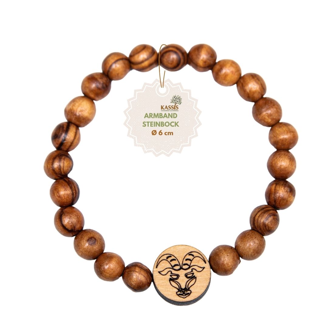 Olivenholz Armband mit Sternzeichen Anhänger | Personalisiertes Perlenarmband Damen & Herren, Geschenk Geburtstag