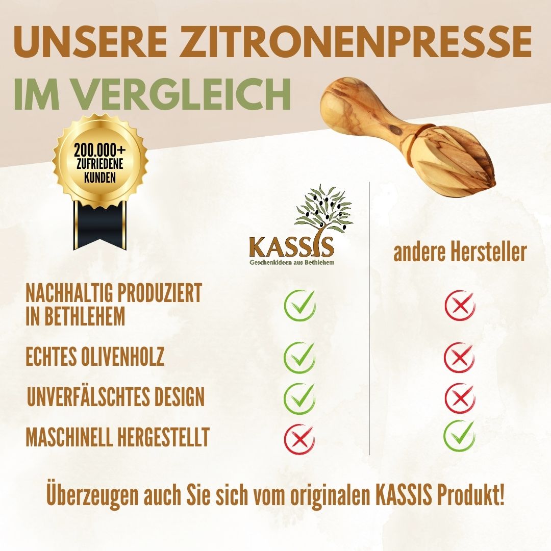 Zitronenpresse aus Olivenholz (14 cm) | Handliche Zitruspresse für Küche & frischen Saft