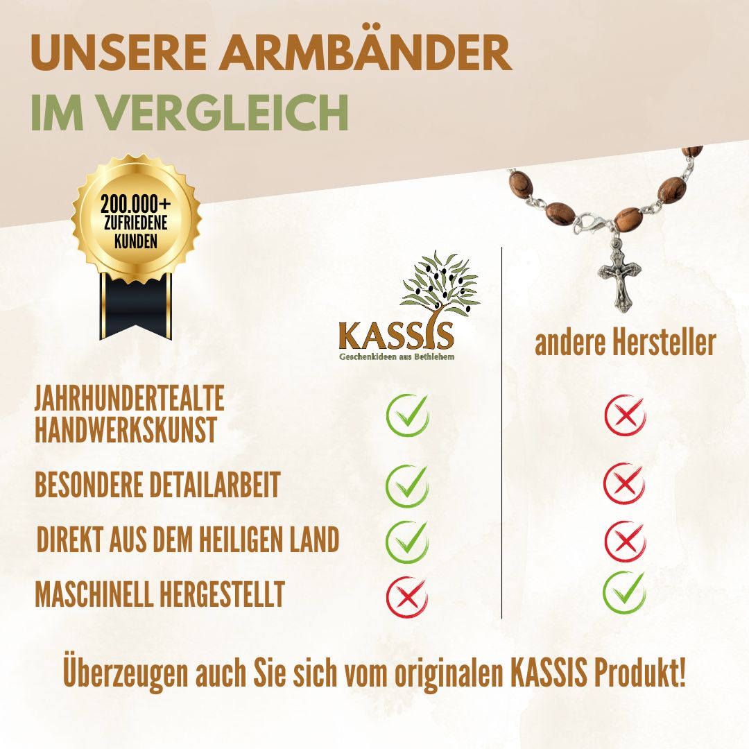 Olivenholz Armband mit ovalen Perlen | Perlenarmband Damen & Herren, Geschenk Taufe, Kommunion