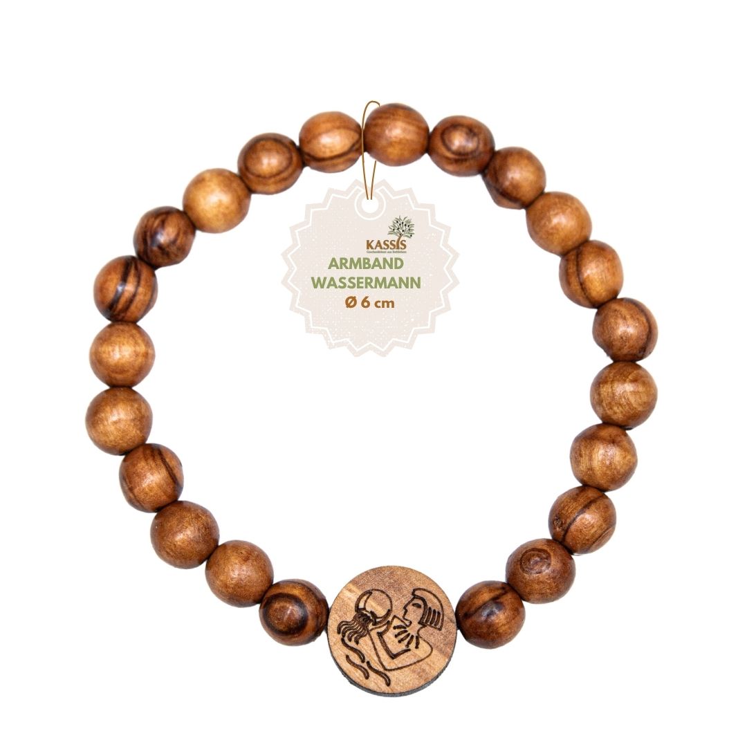 Olivenholz Armband mit Sternzeichen Anhänger | Personalisiertes Perlenarmband Damen & Herren, Geschenk Geburtstag