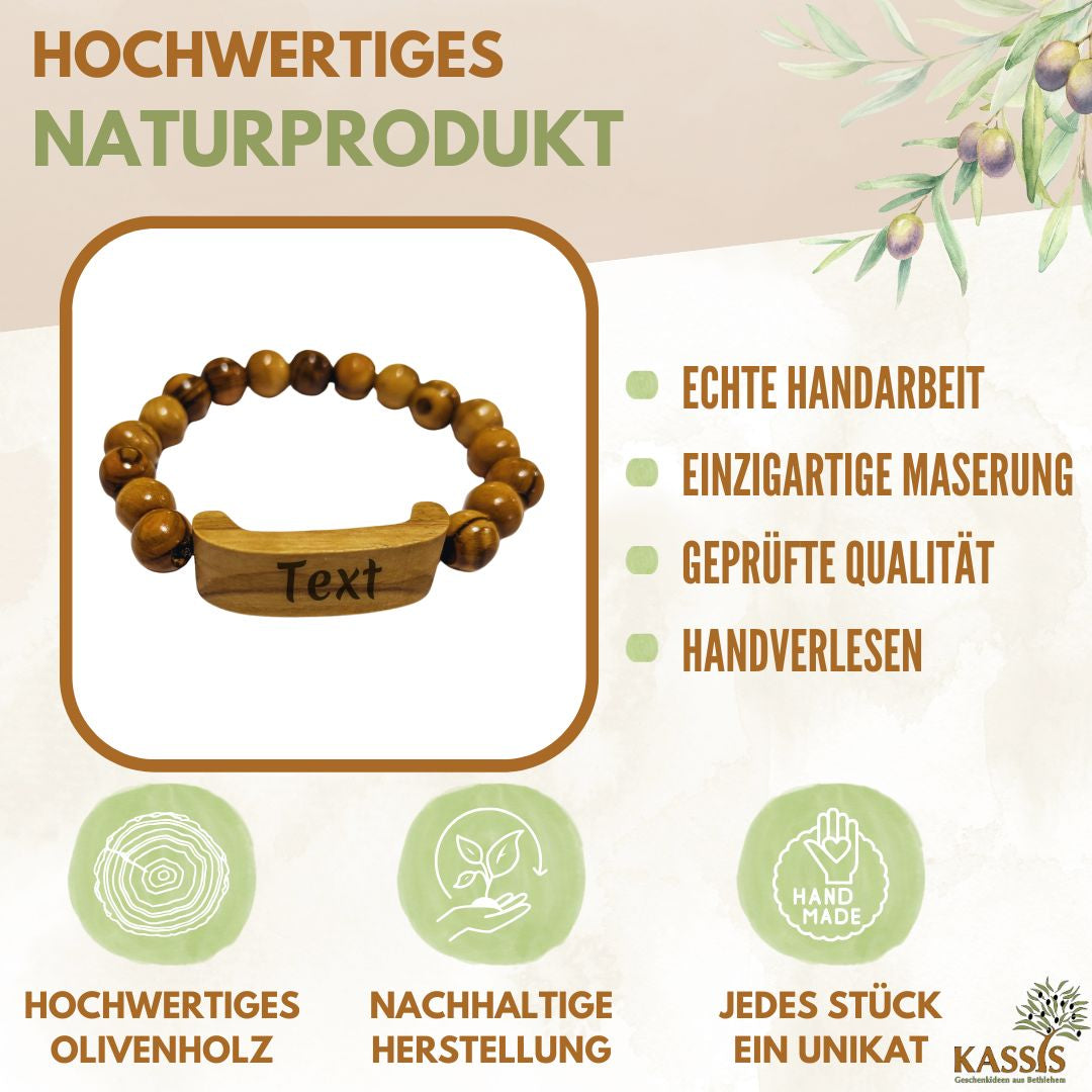 Personalisiertes Armband aus Olivenholz mit Gravur | Geschenk Geburtstag, Valentinstag, Jahrestag