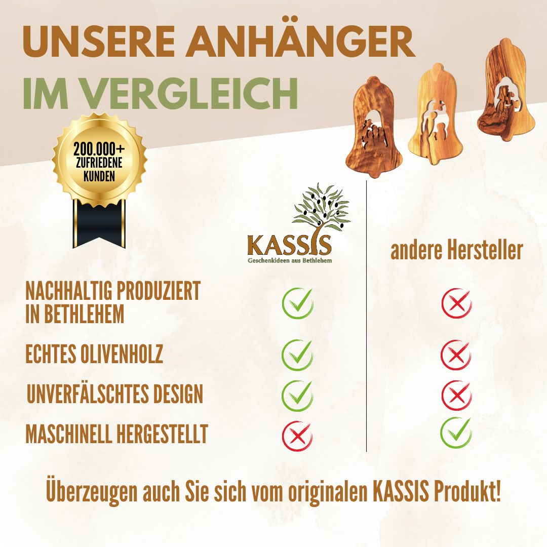 Olivenholz Krippen-Anhänger im 3er Set (ohne Rinde) | Baumschmuck & Weihnachtsdeko für Advent und Weihnachten