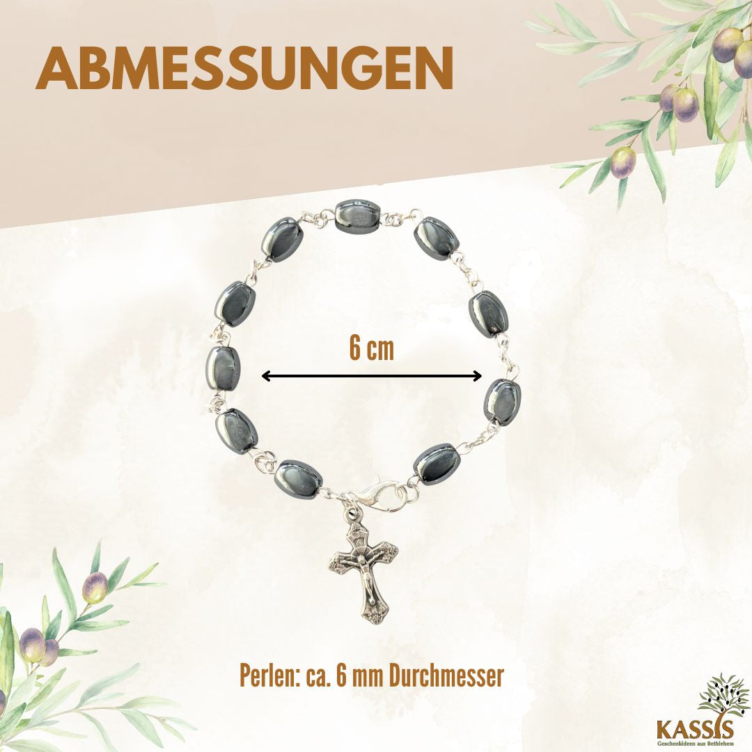 Hämatit Armband mit ovalen Perlen & Metallelementen | Perlenarmband für Damen & Herren
