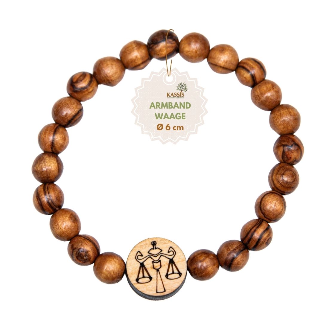 Olivenholz Armband mit Sternzeichen Anhänger | Personalisiertes Perlenarmband Damen & Herren, Geschenk Geburtstag