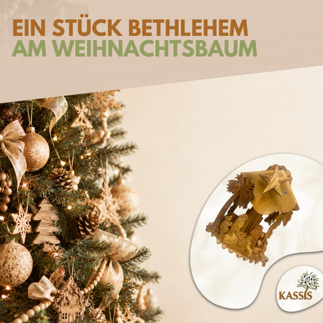 Weihnachtskrippe aus Olivenholz mit Aufziehmechanismus | Weihnachtsdeko & Geschenk für Advent und Weihnachten