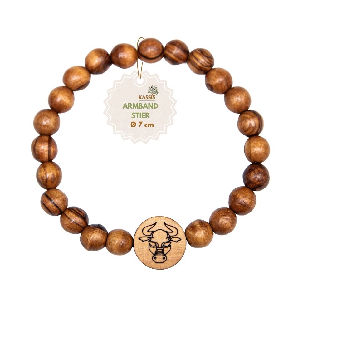 Olivenholz Armband mit Sternzeichen Anhänger | Personalisiertes Perlenarmband Damen & Herren, Geschenk Geburtstag