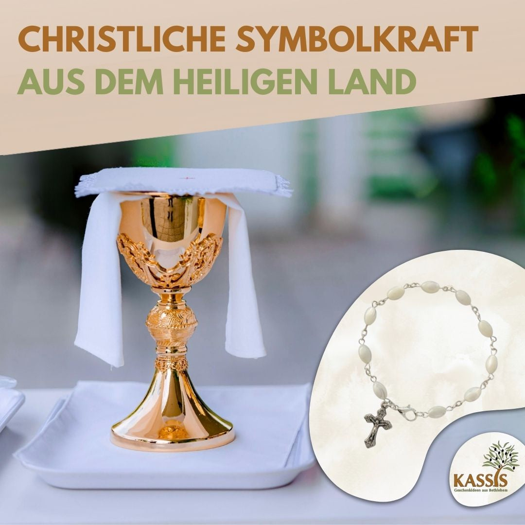 Armband mit Perlmutt Perlen & Kreuz | Perlenarmband Unisex, Geschenk Taufe, Kommunion