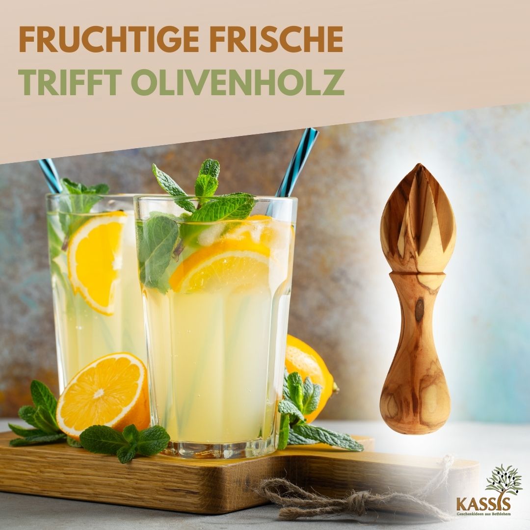 Zitronenpresse aus Olivenholz (14 cm) | Handliche Zitruspresse für Küche & frischen Saft