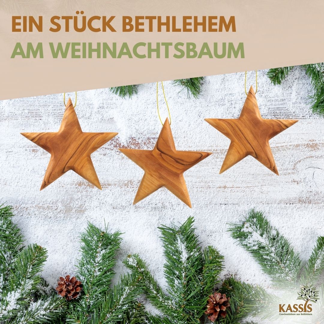 Personalisierter Stern Anhänger aus Olivenholz mit Gravur 8 cm | Baumschmuck & Weihnachtsdeko