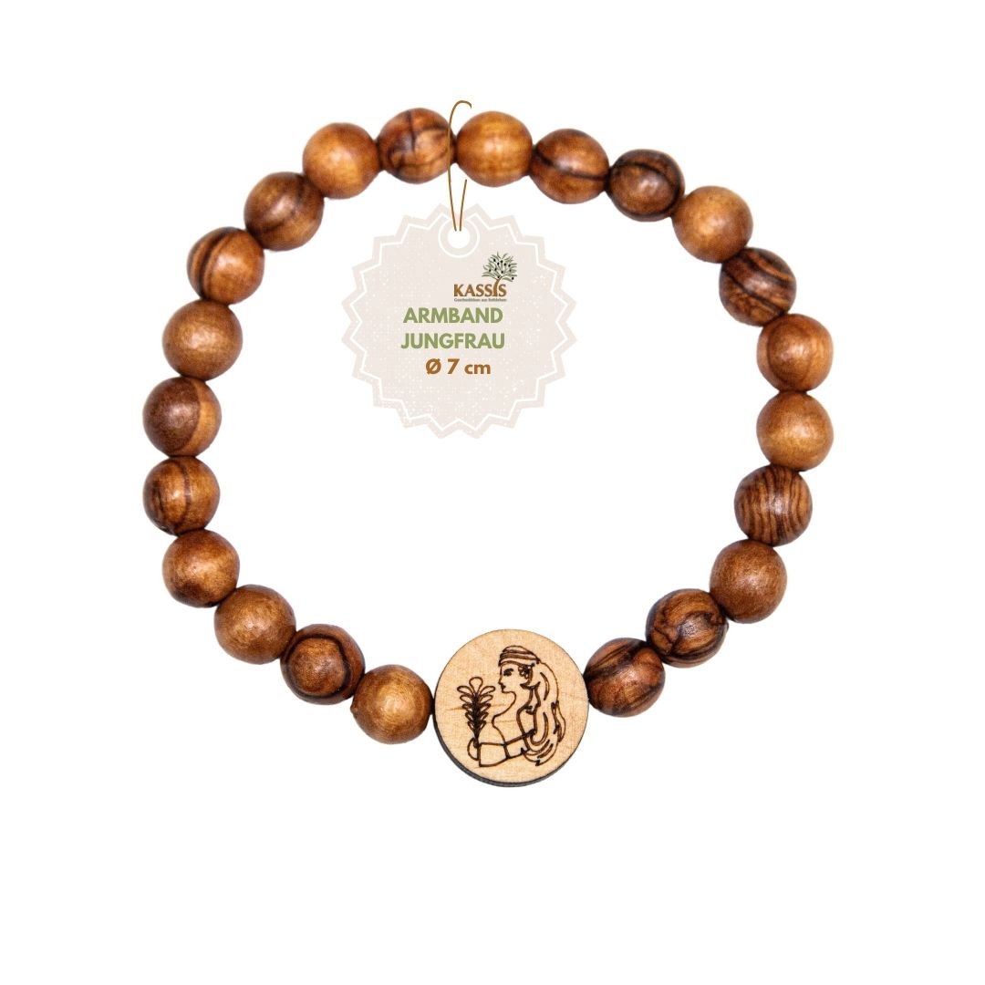 Olivenholz Armband mit Sternzeichen Anhänger | Personalisiertes Perlenarmband Damen & Herren, Geschenk Geburtstag