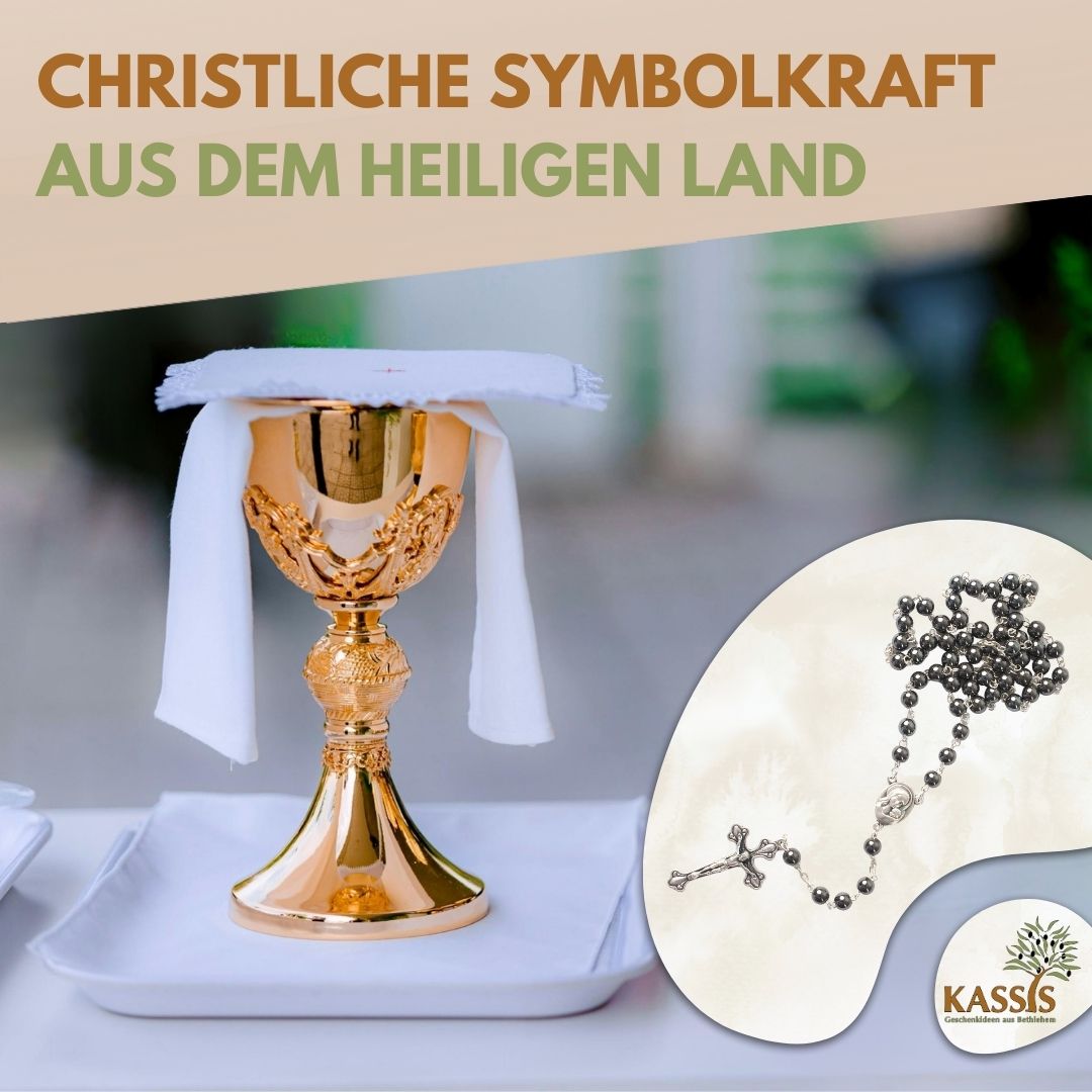 Rosenkranz mit runden Hämatitperlen (42 cm) | Gebetskette mit Kreuz als Geschenk zur Taufe, Kommunion & Firmung