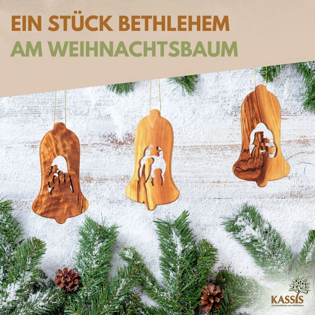 Olivenholz Krippen-Anhänger im 3er Set (ohne Rinde) | Baumschmuck & Weihnachtsdeko für Advent und Weihnachten