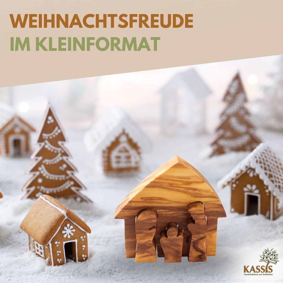 Krippe aus Olivenholz als Puzzle 6,5 cm (ohne Rinde) | Weihnachtsdeko & Geschenk für Advent und Weihnachten