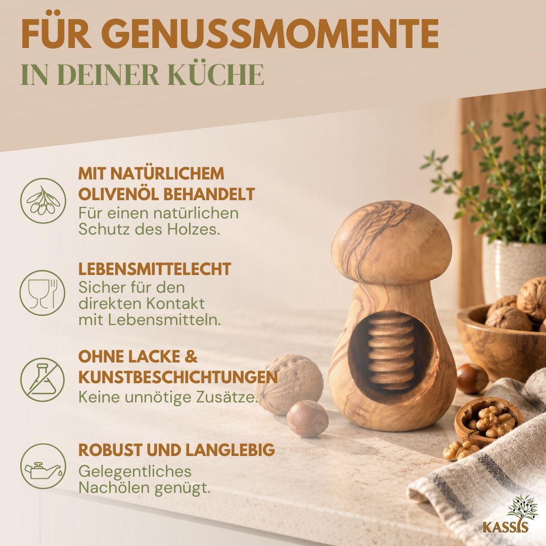 Nussknacker aus Olivenholz | Nussöffner aus Holz mit Schraubmechanik