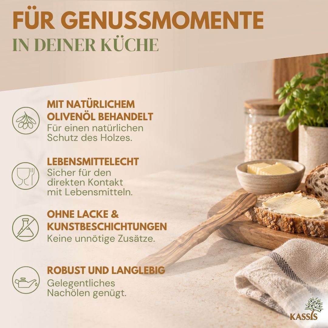 Buttermesser aus Olivenholz | Streichmesser & Frühstücksmesser aus Holz