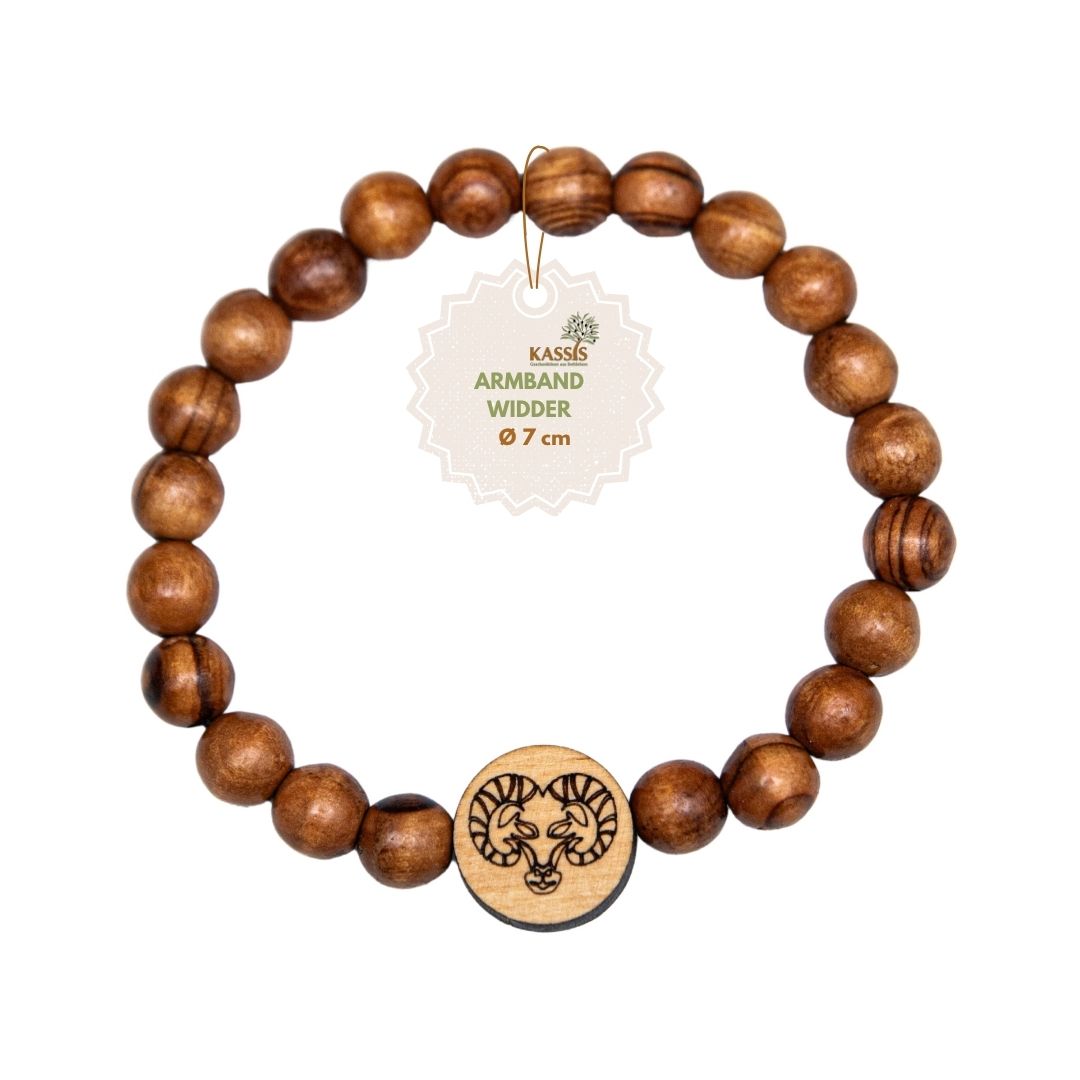Olivenholz Armband mit Sternzeichen Anhänger | Personalisiertes Perlenarmband Damen & Herren, Geschenk Geburtstag