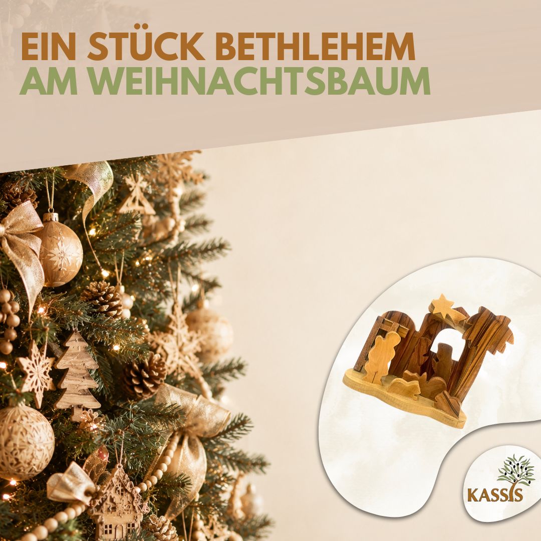 Krippe aus Olivenholz , 8 cm | Weihnachtsdeko & Geschenk für Advent und Weihnachten