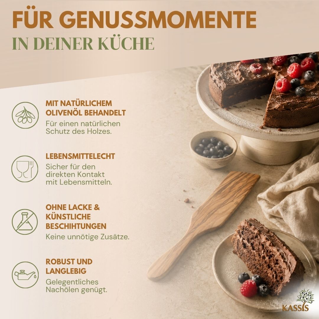 Tortenwender aus Olivenholz (30 cm) | Kuchenheber & Servierheber aus Holz