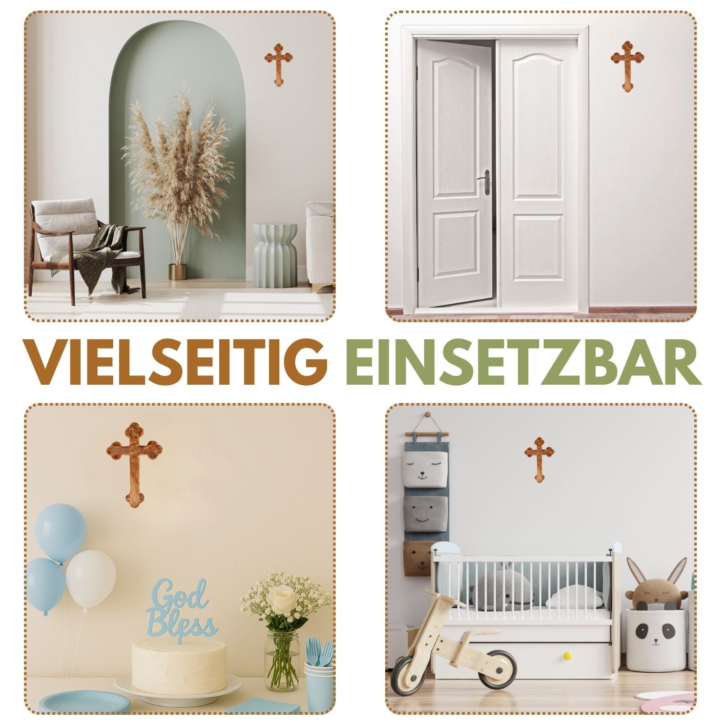 Olivenholz Kreuz mit runden Kanten | Wandkreuz Geschenk Taufe, Kommunion, Firmung