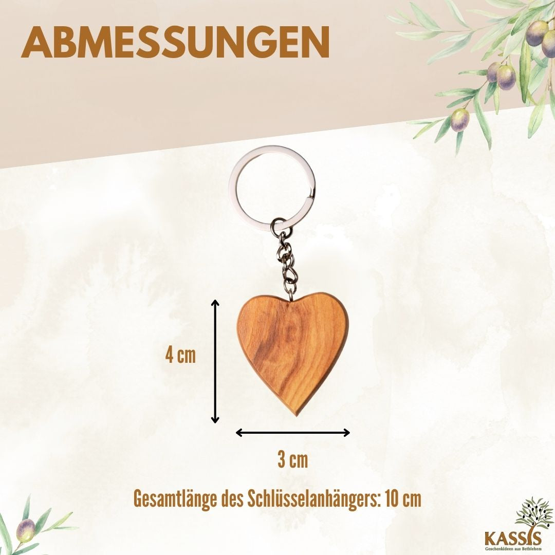 Personalisierter Schlüsselanhänger Herz aus Olivenholz mit Gravur | Geschenk Taufe, Kommunion, Liebe
