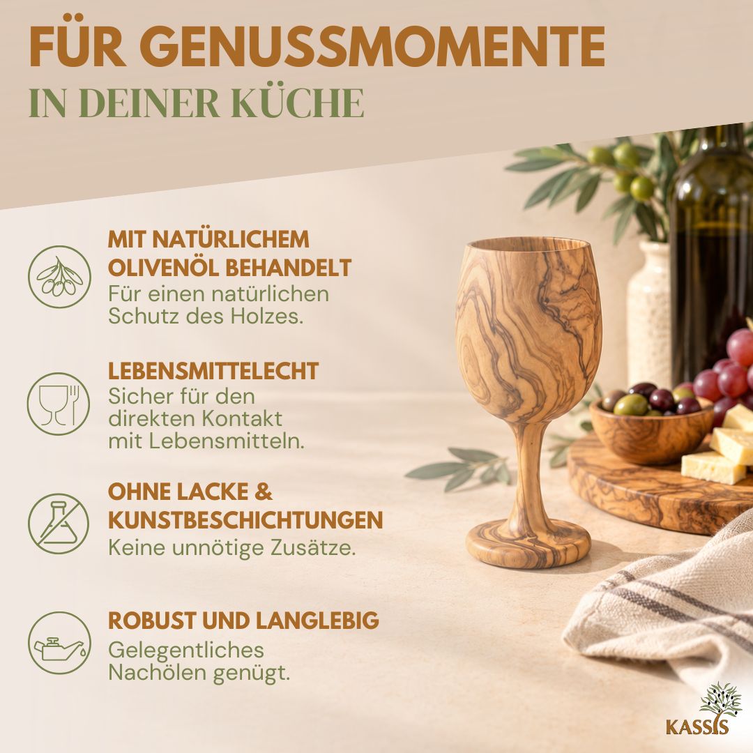 Weinglas aus Olivenholz | Handgefertigter Weinkelch aus Holz
