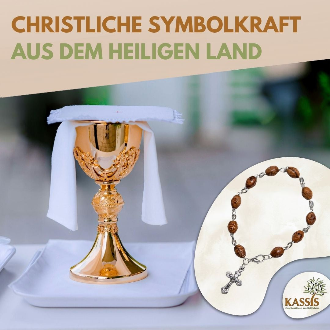 Olivenholz Armband mit Kreuz & verzierten Perlen | Perlenarmband Damen & Herren, Geschenk Taufe, Kommunion