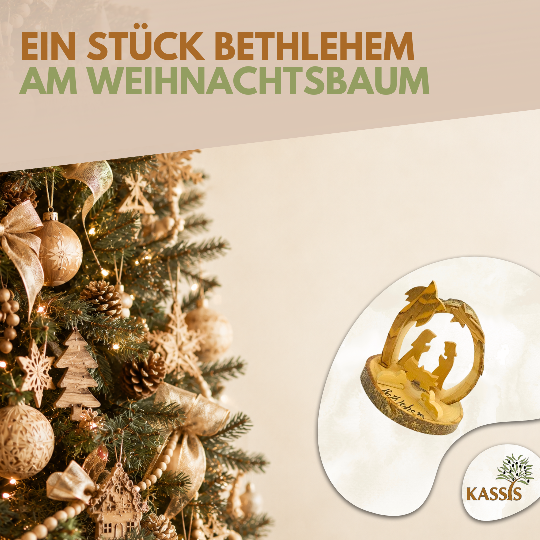 Runde Krippe aus Olivenholz mit Rinde, 7,5 cm | Weihnachtsdeko & Geschenk für Advent und Weihnachten
