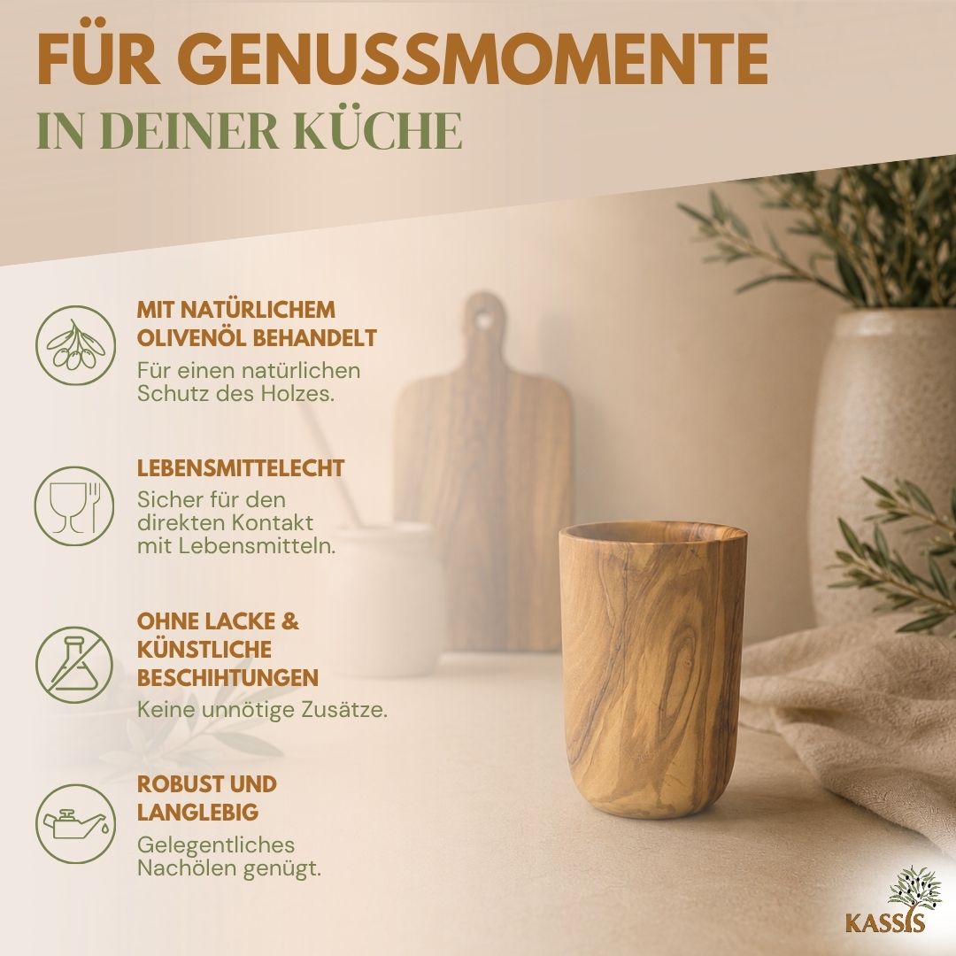 Becher aus Olivenholz | Handgefertigter Trinkbecher, Deko, Zahnputzbecher & Pinselhalter