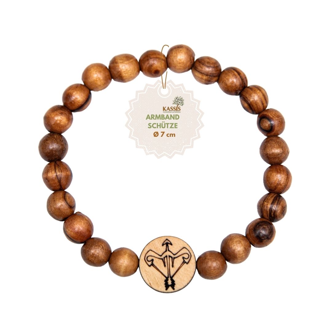 Olivenholz Armband mit Sternzeichen Anhänger | Personalisiertes Perlenarmband Damen & Herren, Geschenk Geburtstag