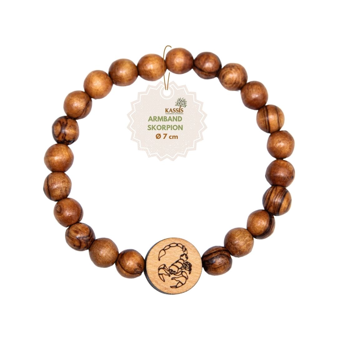 Olivenholz Armband mit Sternzeichen Anhänger | Personalisiertes Perlenarmband Damen & Herren, Geschenk Geburtstag