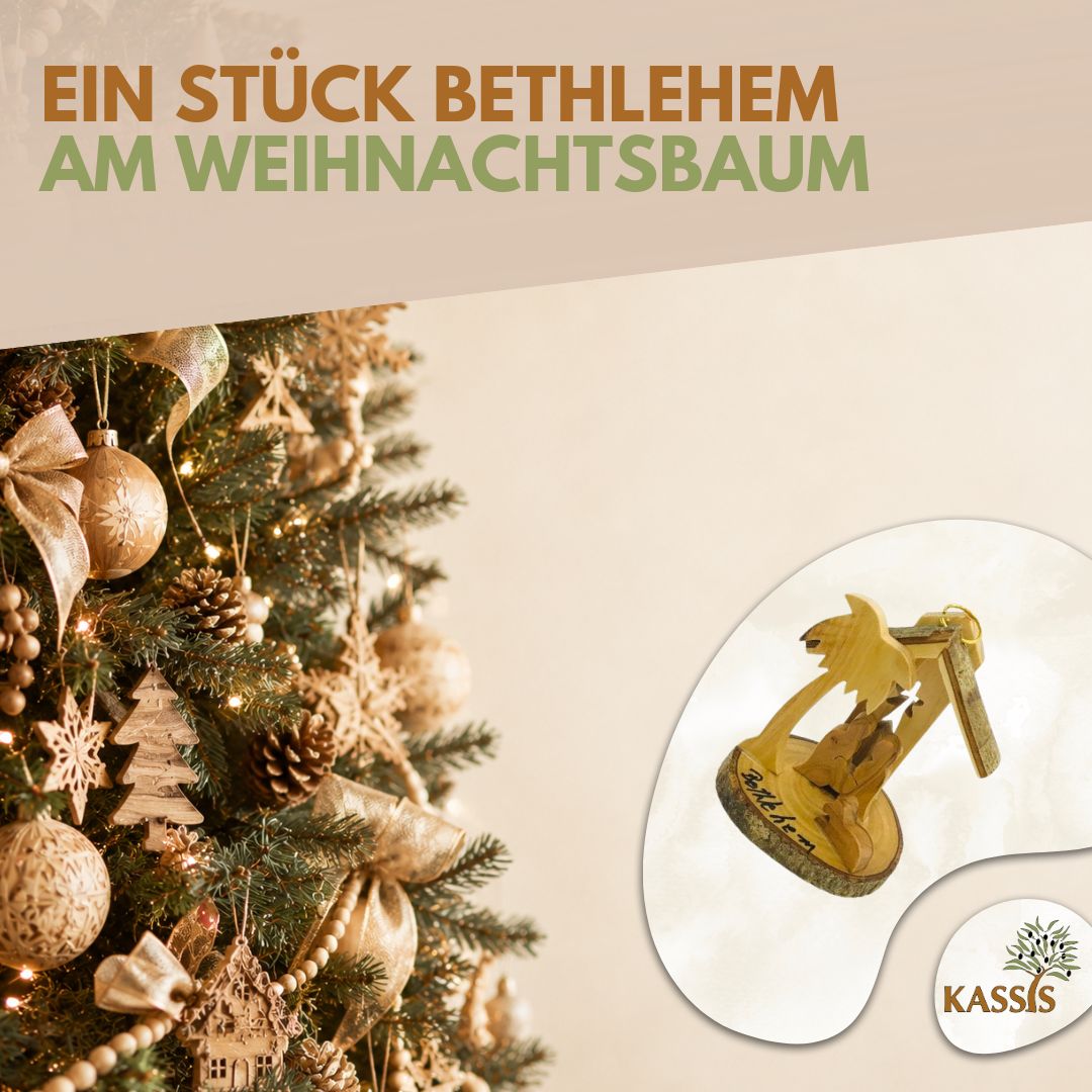 Krippe zum Aufhängen aus Olivenholz mit Rinde, 7 cm | Weihnachtsdeko & Geschenk für Advent und Weihnachten