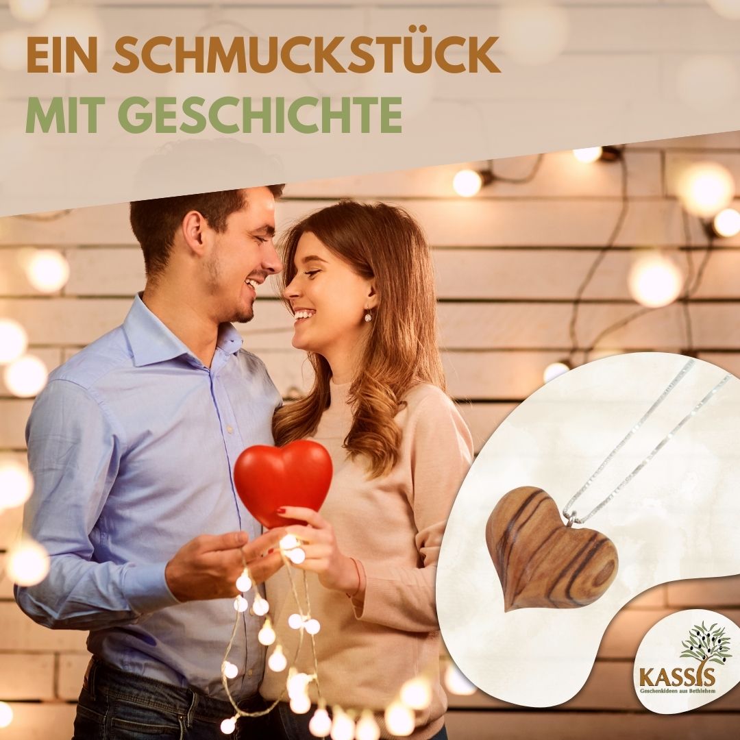 Olivenholz Herz Halskette mit 925 Silberkette | Schmuck Geschenk für Frauen, Valentinstag, Geburtstag