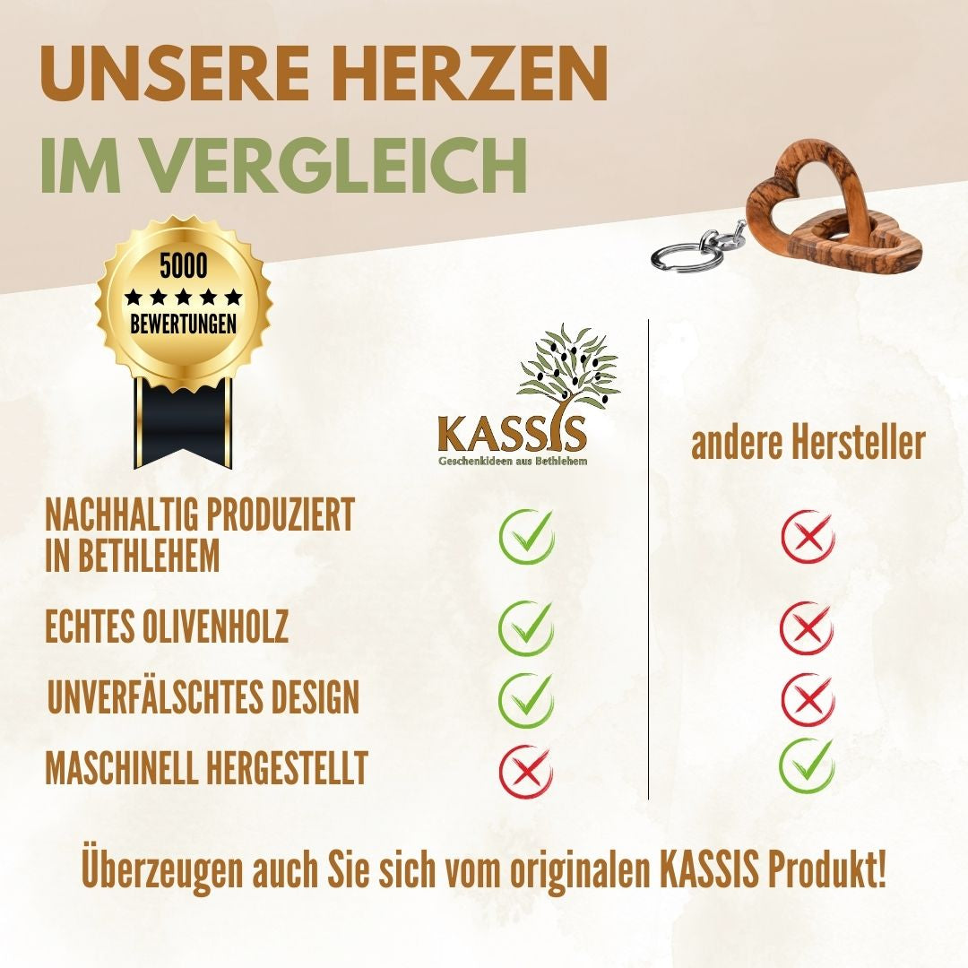 Personalisierter Schlüsselanhänger verbundene Herzen aus Olivenholz mit Gravur | Geschenk zur Hochzeit, Valentinstag, Jahrestag