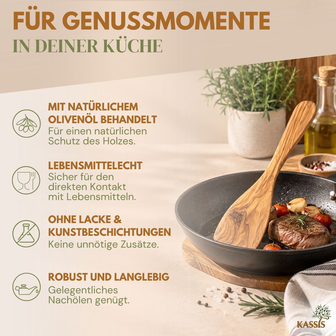 Bratwender aus Olivenholz | Pfannenwender aus Holz zum Kochen & Braten