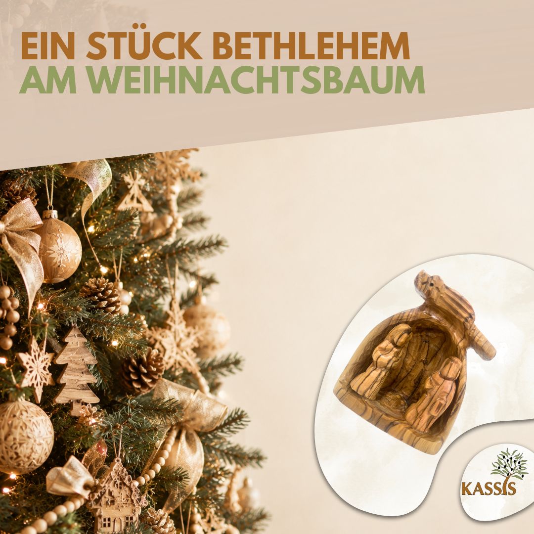 Handgeschnitzte Weihnachtskrippe aus Olivenholz , 10 cm | Weihnachtsdeko & Geschenk für Advent und Weihnachten