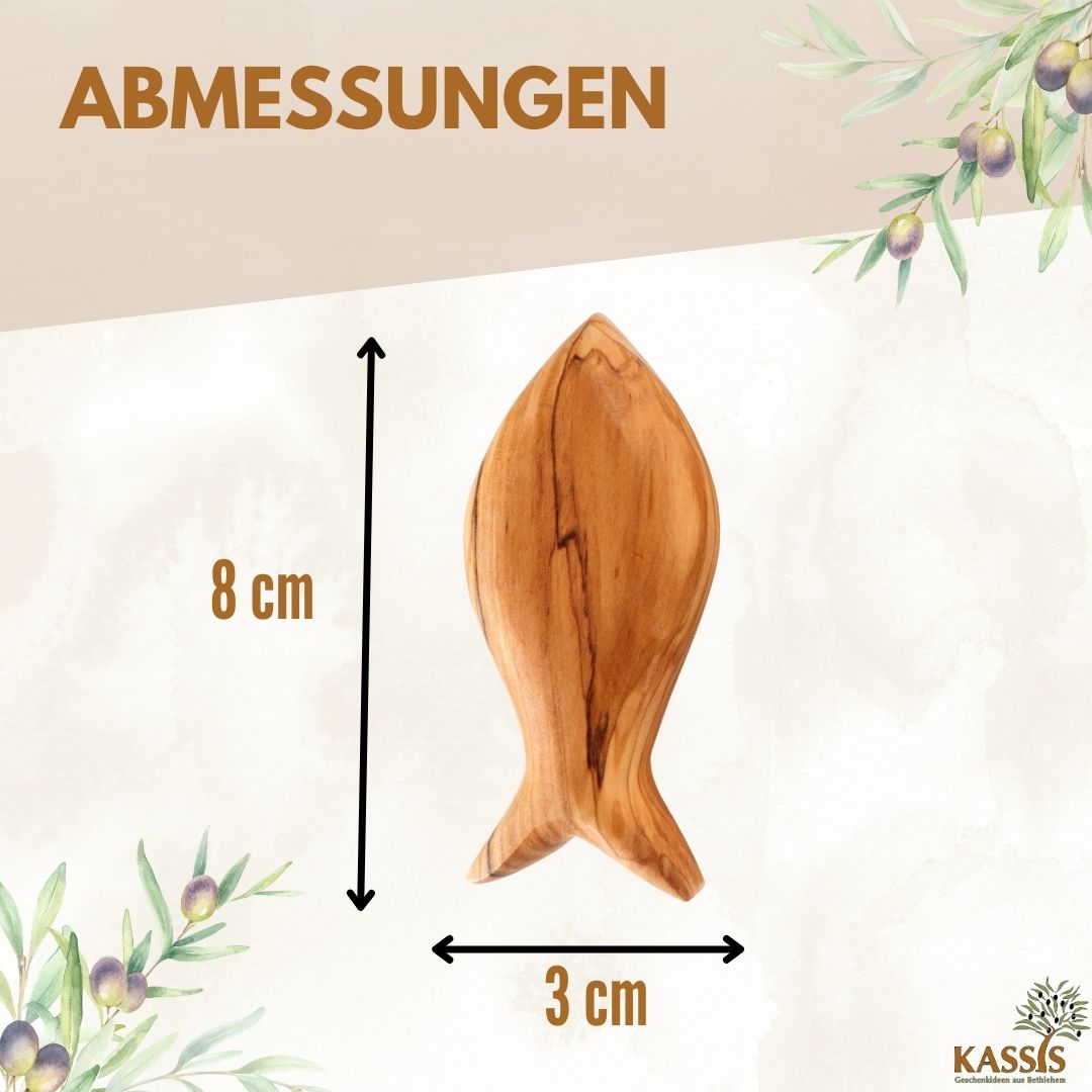 Fisch Handschmeichler aus Olivenholz | Kleiner Glücksbringer als Geschenk zur Taufe, Kommunion & Geburt