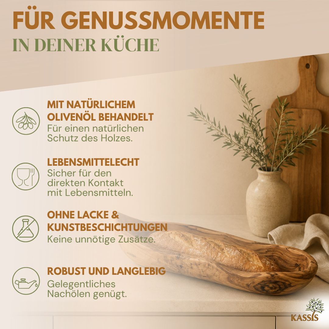 Baguetteschale aus Olivenholz | Brotschale & Servierschale aus Holz