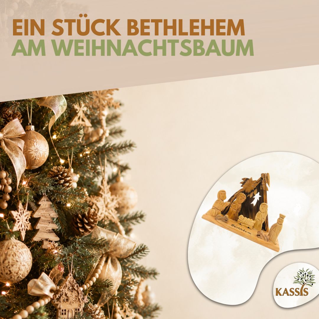 Krippe mit Zelt aus Olivenholz , 10 cm | Weihnachtsdeko & Geschenk für Advent und Weihnachten