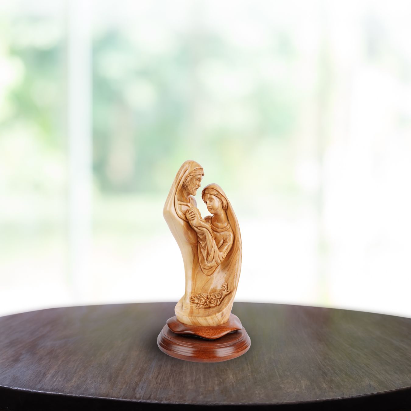 Maria Mit Jesuskind Statue - Handgeschnitzt Aus Olivenholz, 11,9 Cm