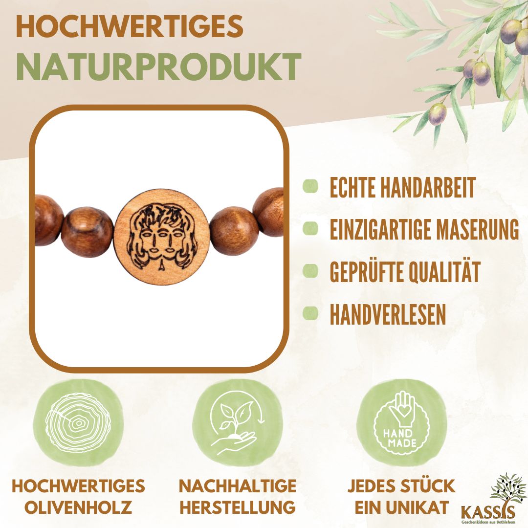 Olivenholz Armband mit Sternzeichen Anhänger | Personalisiertes Perlenarmband Damen & Herren, Geschenk Geburtstag